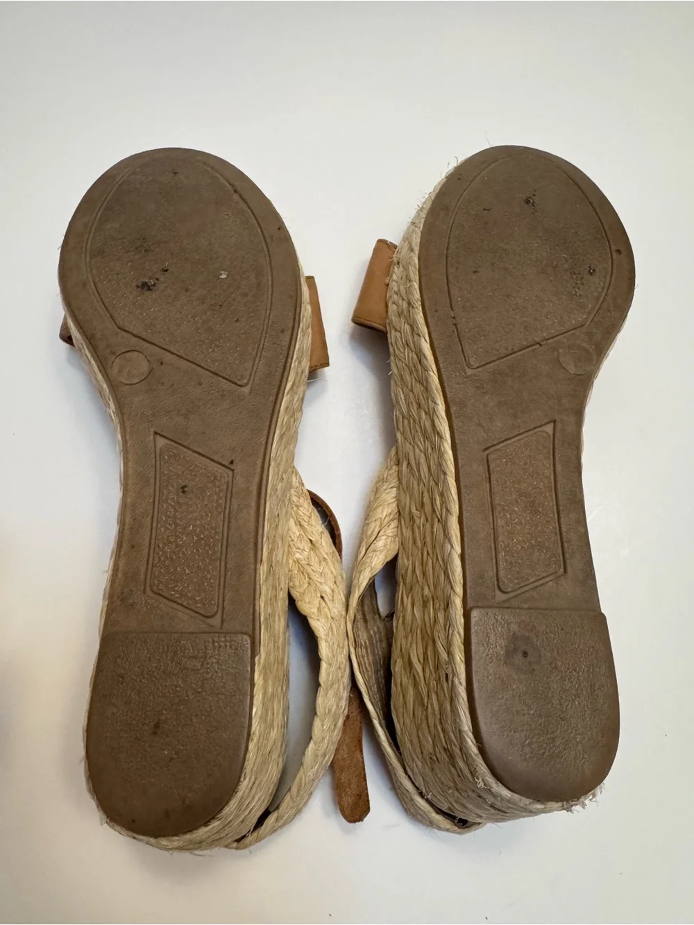 Matt Bernson Tan Leather Espadrille Platform Wedge Coastal Summer Sandals